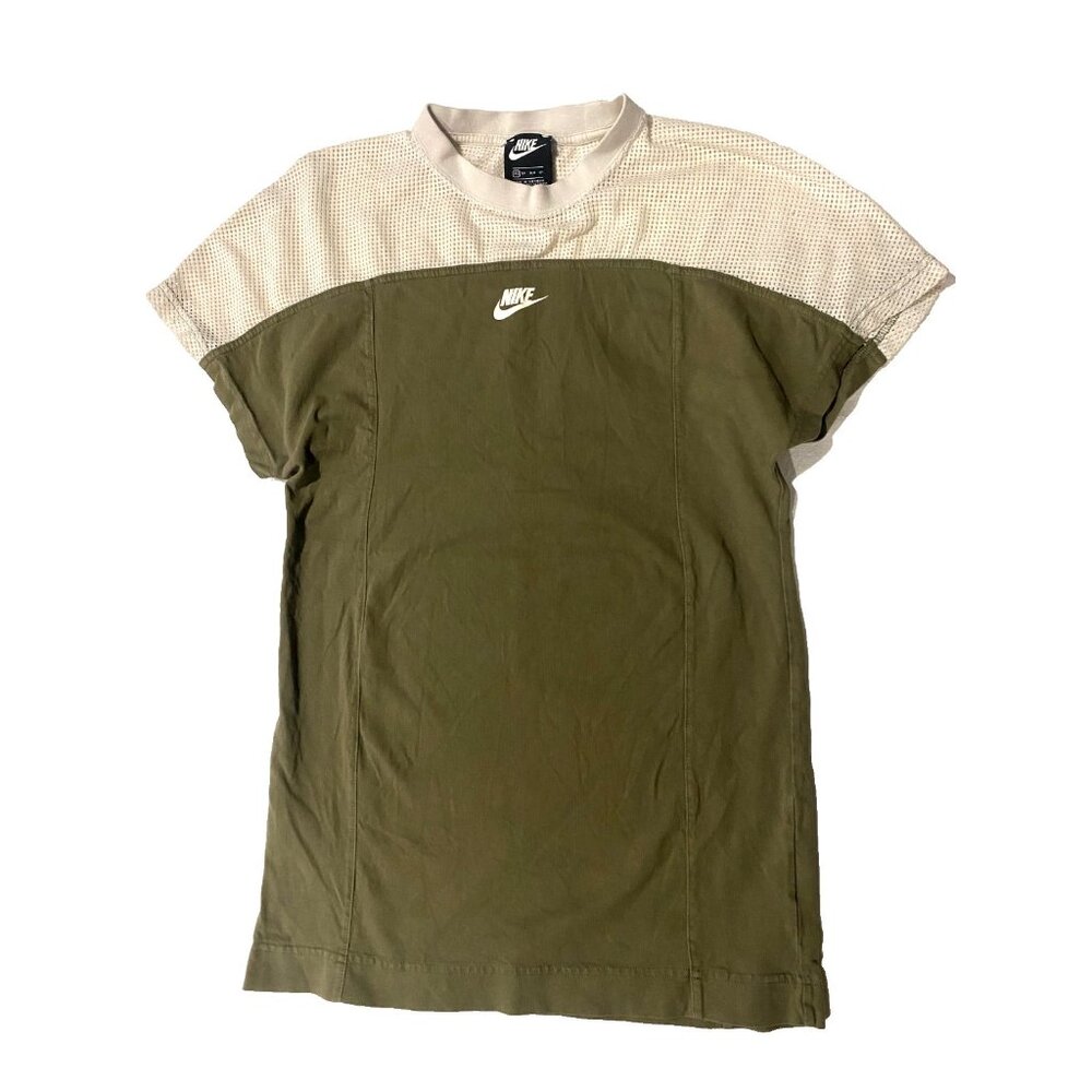 NIKE Sportswear Mesh Panel Tshirt Dress Green XS Streetwear Gorpcore Sporty Chic